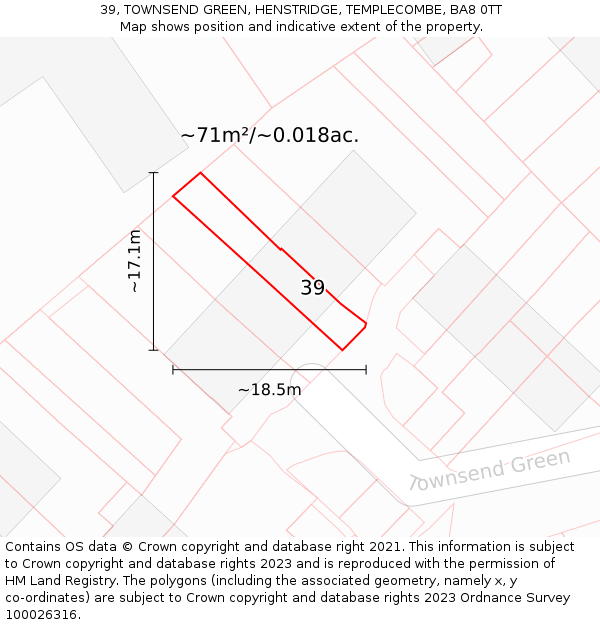 39, TOWNSEND GREEN, HENSTRIDGE, TEMPLECOMBE, BA8 0TT: Plot and title map