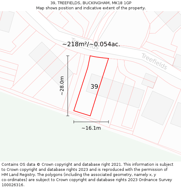 39, TREEFIELDS, BUCKINGHAM, MK18 1GP: Plot and title map