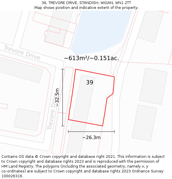 39, TREVORE DRIVE, STANDISH, WIGAN, WN1 2TT: Plot and title map