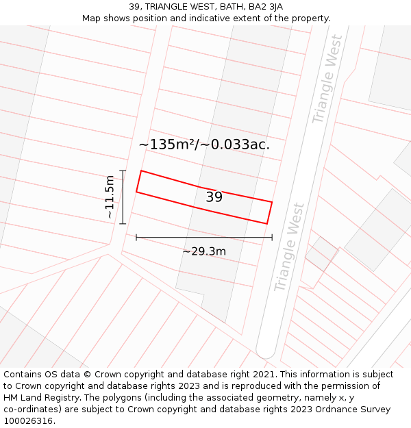 39, TRIANGLE WEST, BATH, BA2 3JA: Plot and title map