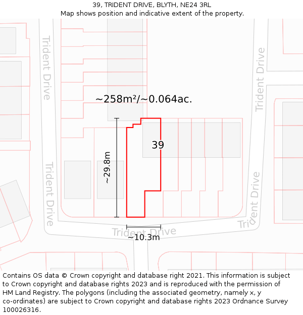 39, TRIDENT DRIVE, BLYTH, NE24 3RL: Plot and title map