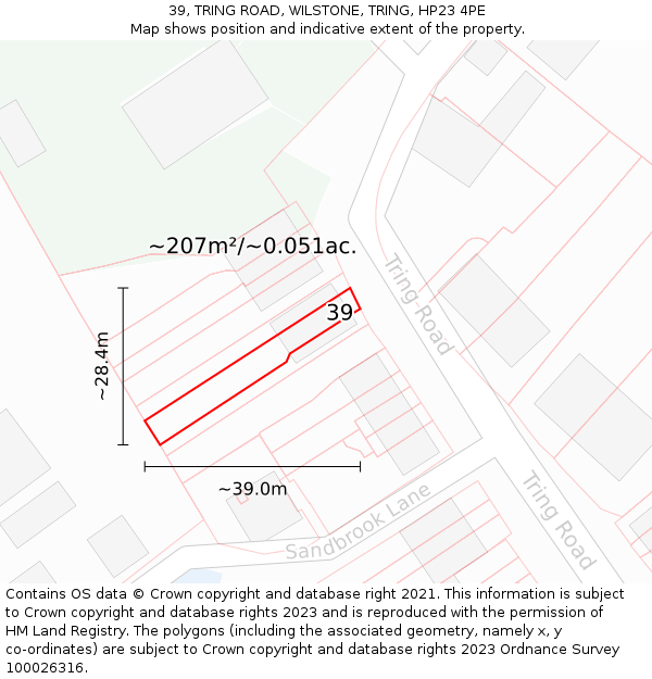 39, TRING ROAD, WILSTONE, TRING, HP23 4PE: Plot and title map