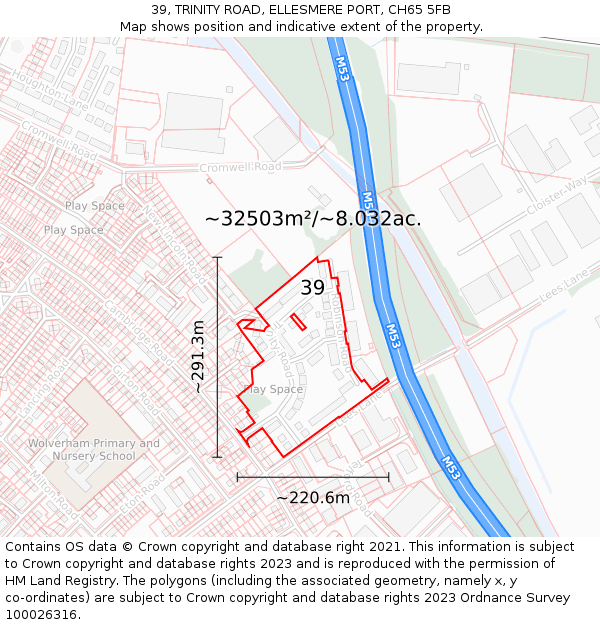 39, TRINITY ROAD, ELLESMERE PORT, CH65 5FB: Plot and title map