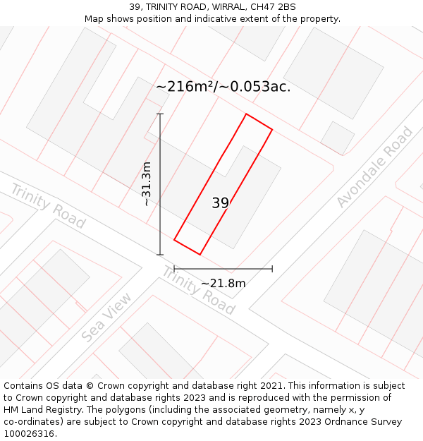 39, TRINITY ROAD, WIRRAL, CH47 2BS: Plot and title map