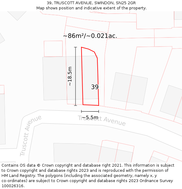 39, TRUSCOTT AVENUE, SWINDON, SN25 2GR: Plot and title map