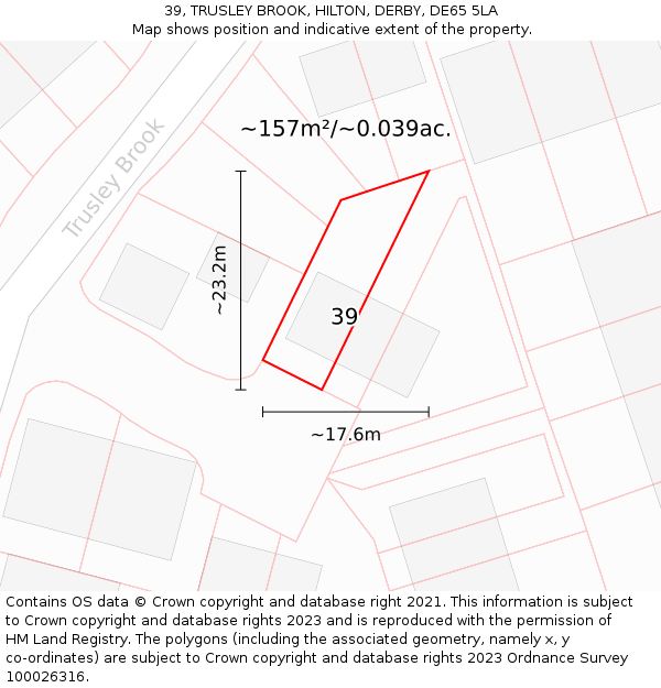 39, TRUSLEY BROOK, HILTON, DERBY, DE65 5LA: Plot and title map