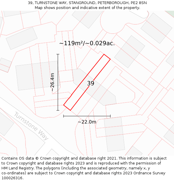 39, TURNSTONE WAY, STANGROUND, PETERBOROUGH, PE2 8SN: Plot and title map