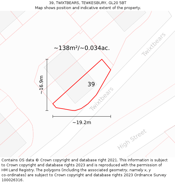 39, TWIXTBEARS, TEWKESBURY, GL20 5BT: Plot and title map