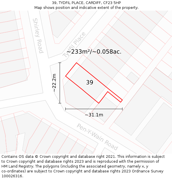 39, TYDFIL PLACE, CARDIFF, CF23 5HP: Plot and title map