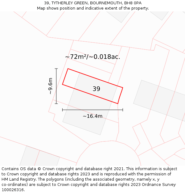 39, TYTHERLEY GREEN, BOURNEMOUTH, BH8 0PA: Plot and title map