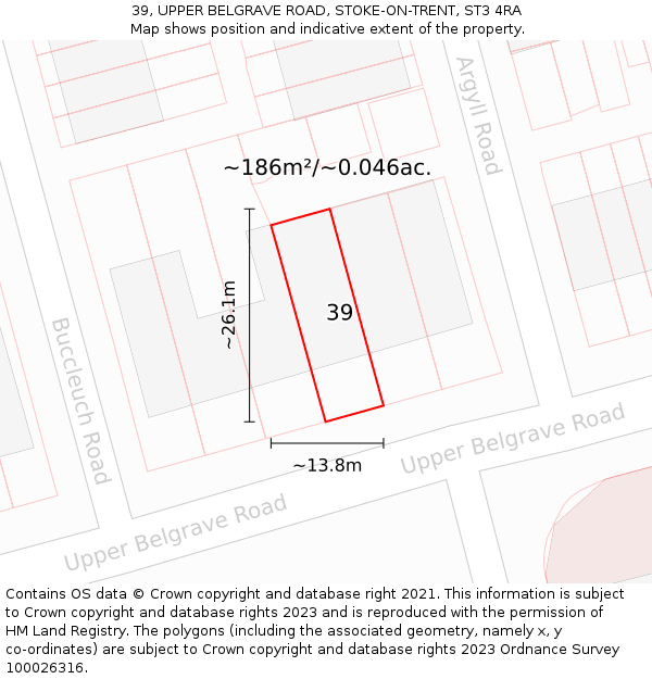 39, UPPER BELGRAVE ROAD, STOKE-ON-TRENT, ST3 4RA: Plot and title map