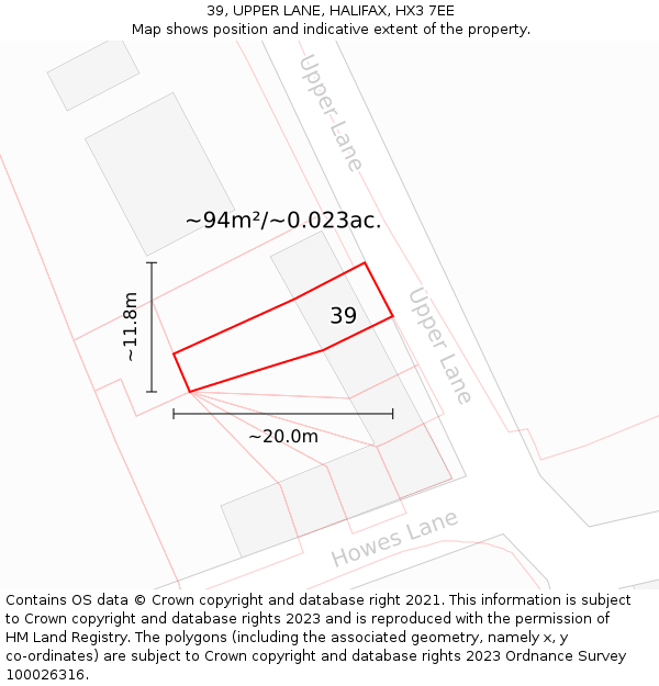 39, UPPER LANE, HALIFAX, HX3 7EE: Plot and title map