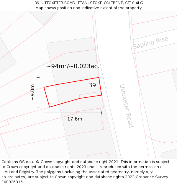 39, UTTOXETER ROAD, TEAN, STOKE-ON-TRENT, ST10 4LG: Plot and title map