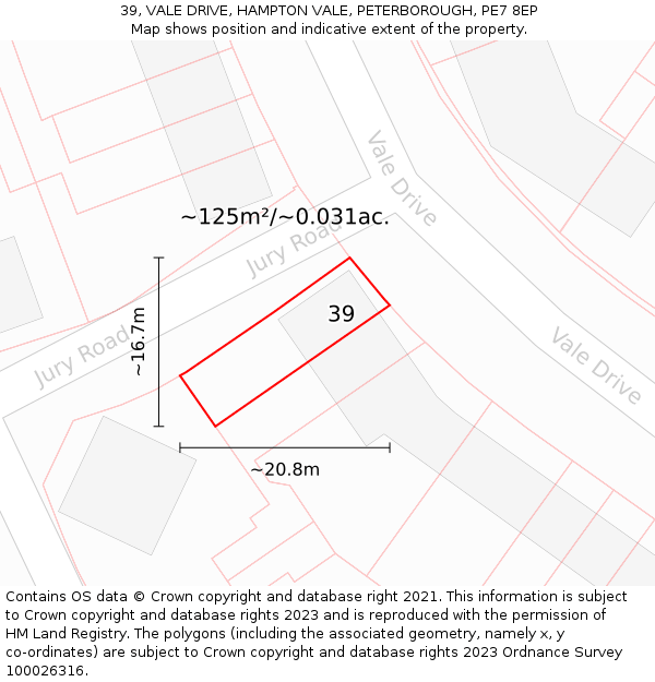 39, VALE DRIVE, HAMPTON VALE, PETERBOROUGH, PE7 8EP: Plot and title map