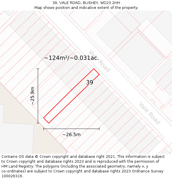 39, VALE ROAD, BUSHEY, WD23 2HH: Plot and title map