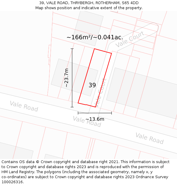 39, VALE ROAD, THRYBERGH, ROTHERHAM, S65 4DD: Plot and title map