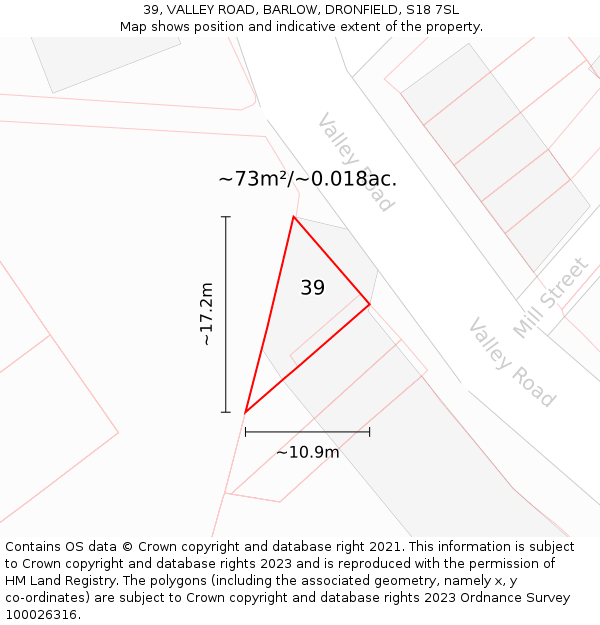 39, VALLEY ROAD, BARLOW, DRONFIELD, S18 7SL: Plot and title map
