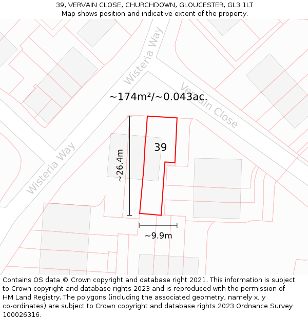 39, VERVAIN CLOSE, CHURCHDOWN, GLOUCESTER, GL3 1LT: Plot and title map