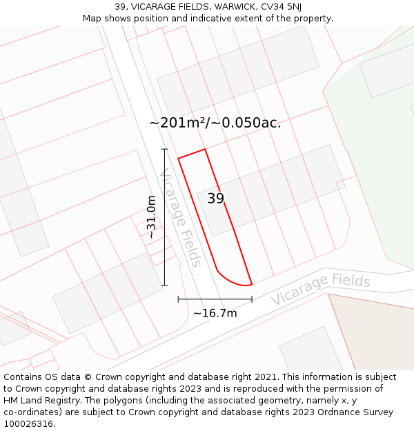 39, VICARAGE FIELDS, WARWICK, CV34 5NJ: Plot and title map