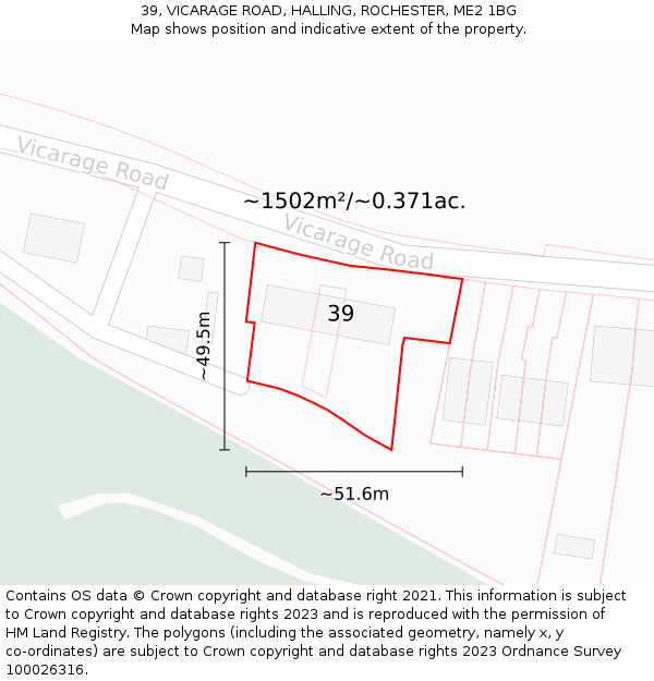 39, VICARAGE ROAD, HALLING, ROCHESTER, ME2 1BG: Plot and title map