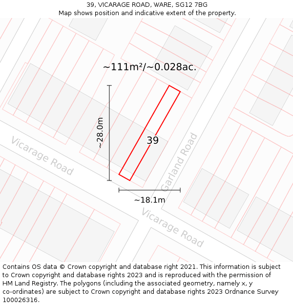 39, VICARAGE ROAD, WARE, SG12 7BG: Plot and title map