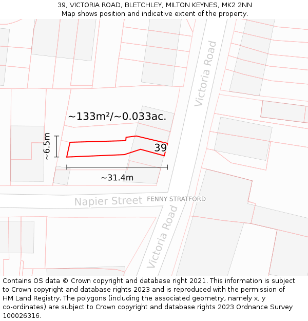 39, VICTORIA ROAD, BLETCHLEY, MILTON KEYNES, MK2 2NN: Plot and title map