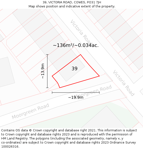 39, VICTORIA ROAD, COWES, PO31 7JH: Plot and title map