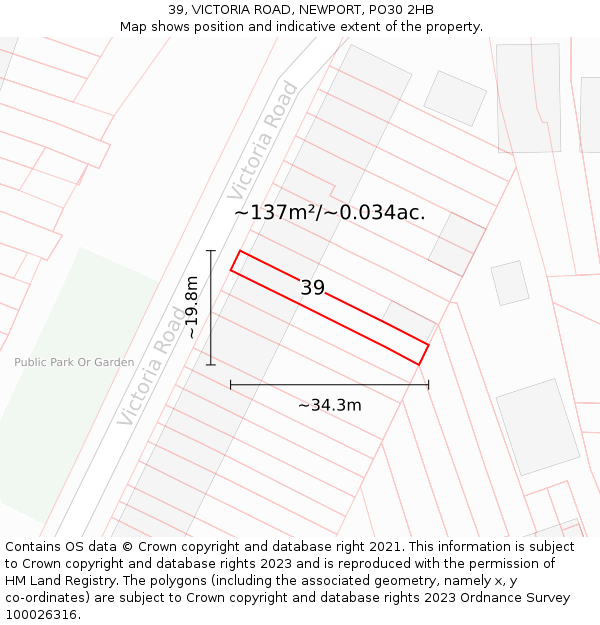 39, VICTORIA ROAD, NEWPORT, PO30 2HB: Plot and title map