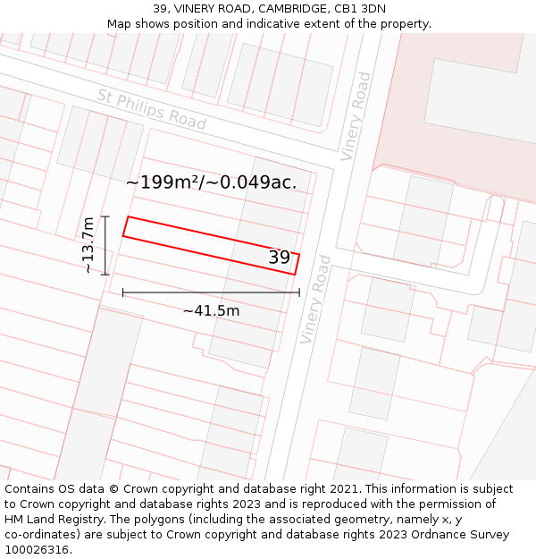 39, VINERY ROAD, CAMBRIDGE, CB1 3DN: Plot and title map