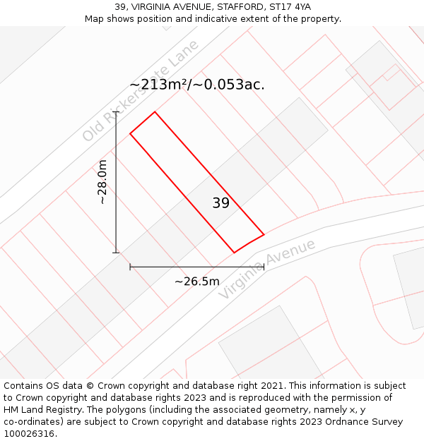 39, VIRGINIA AVENUE, STAFFORD, ST17 4YA: Plot and title map