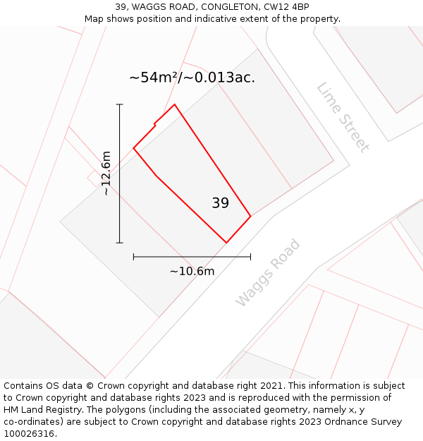 39, WAGGS ROAD, CONGLETON, CW12 4BP: Plot and title map