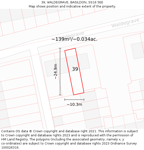 39, WALDEGRAVE, BASILDON, SS16 5EE: Plot and title map