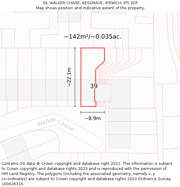 39, WALKER CHASE, KESGRAVE, IPSWICH, IP5 2DF: Plot and title map