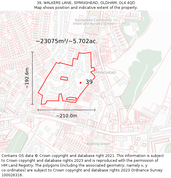 39, WALKERS LANE, SPRINGHEAD, OLDHAM, OL4 4QD: Plot and title map