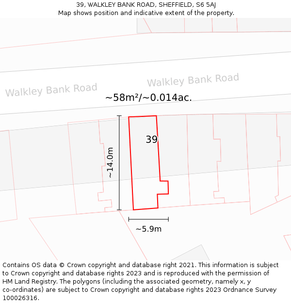 39, WALKLEY BANK ROAD, SHEFFIELD, S6 5AJ: Plot and title map