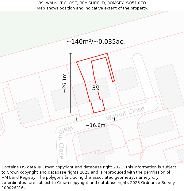 39, WALNUT CLOSE, BRAISHFIELD, ROMSEY, SO51 0EQ: Plot and title map