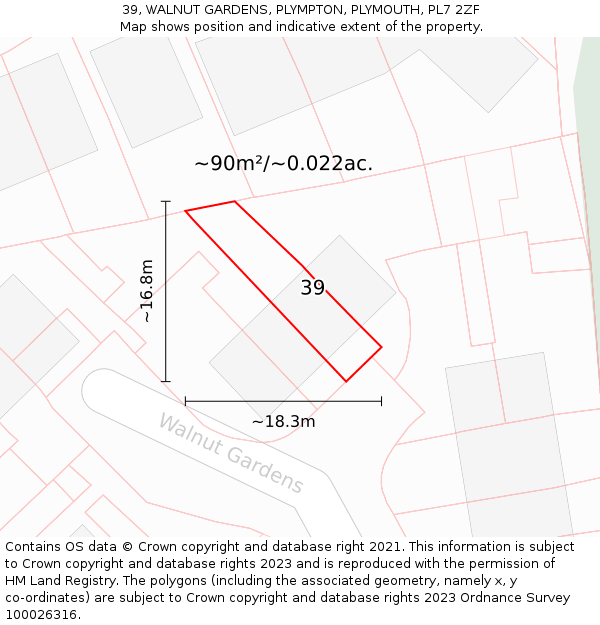 39, WALNUT GARDENS, PLYMPTON, PLYMOUTH, PL7 2ZF: Plot and title map