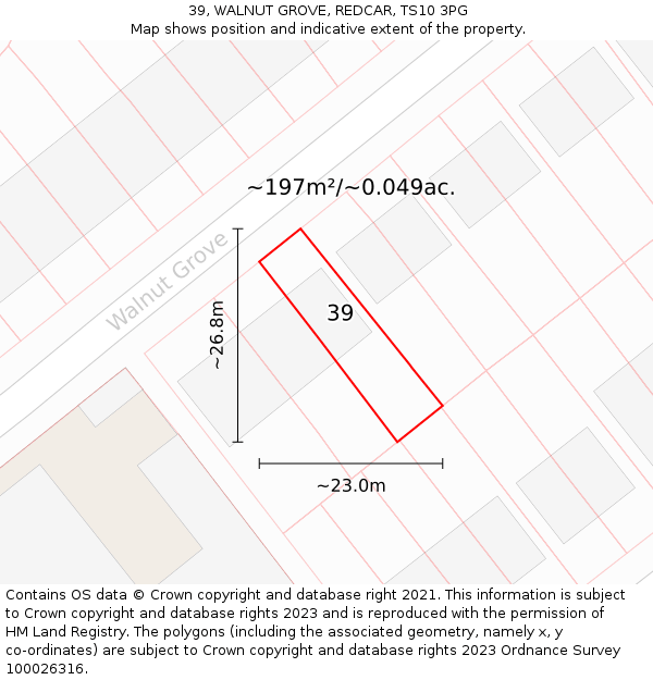 39, WALNUT GROVE, REDCAR, TS10 3PG: Plot and title map