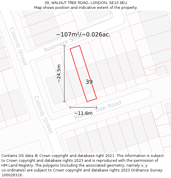 39, WALNUT TREE ROAD, LONDON, SE10 9EU: Plot and title map