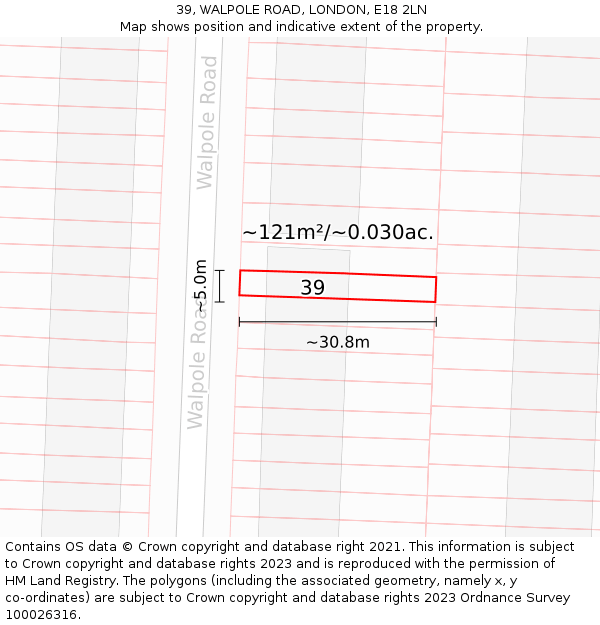 39, WALPOLE ROAD, LONDON, E18 2LN: Plot and title map