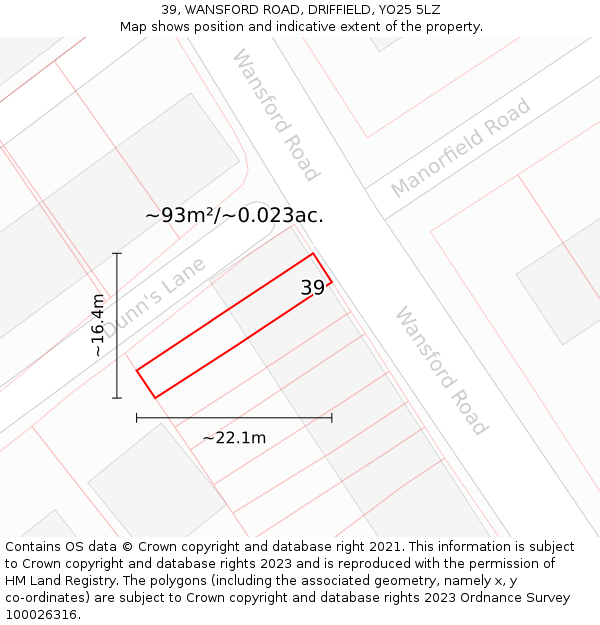 39, WANSFORD ROAD, DRIFFIELD, YO25 5LZ: Plot and title map