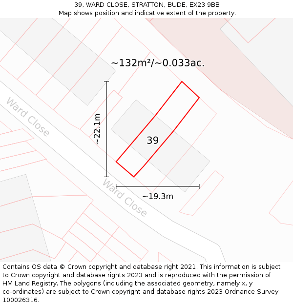 39, WARD CLOSE, STRATTON, BUDE, EX23 9BB: Plot and title map