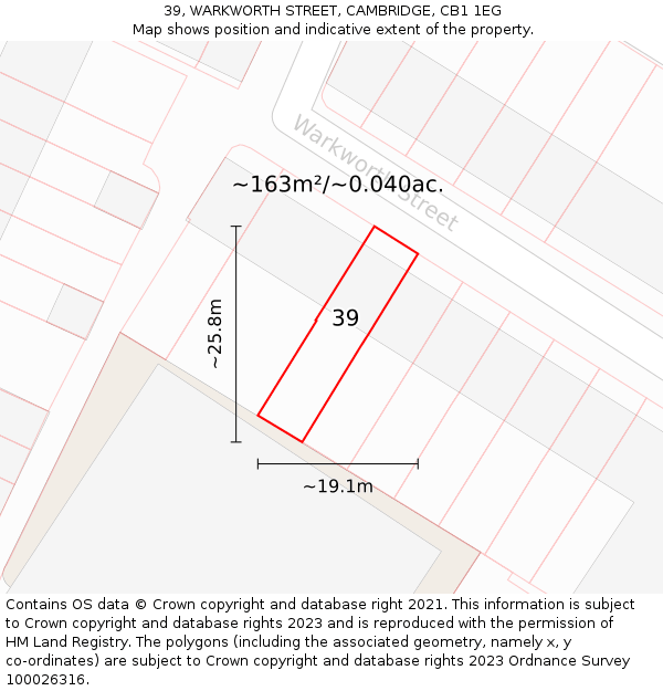 39, WARKWORTH STREET, CAMBRIDGE, CB1 1EG: Plot and title map