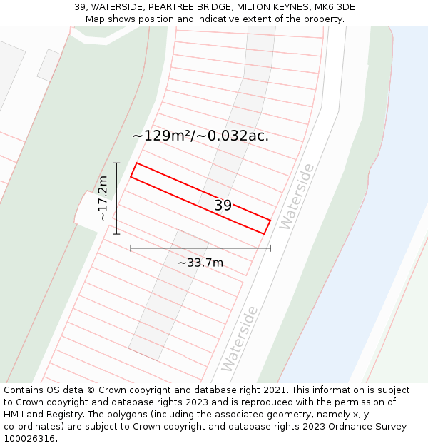 39, WATERSIDE, PEARTREE BRIDGE, MILTON KEYNES, MK6 3DE: Plot and title map