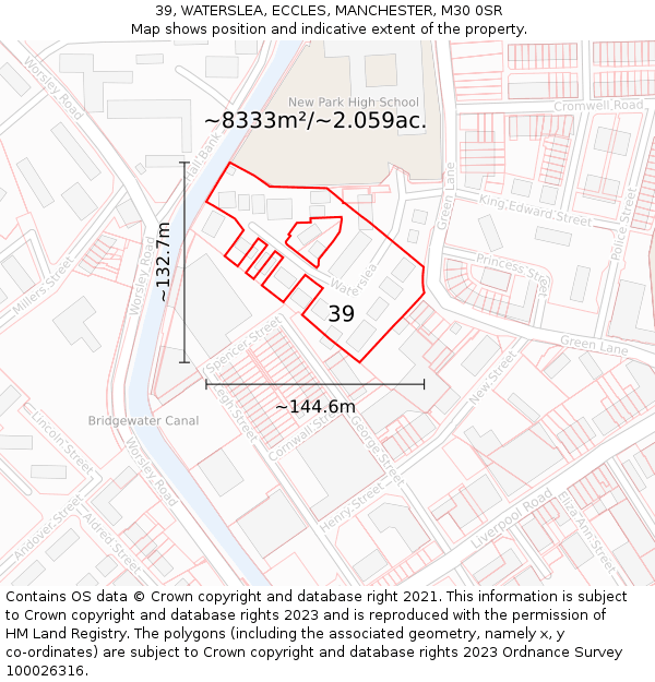 39, WATERSLEA, ECCLES, MANCHESTER, M30 0SR: Plot and title map
