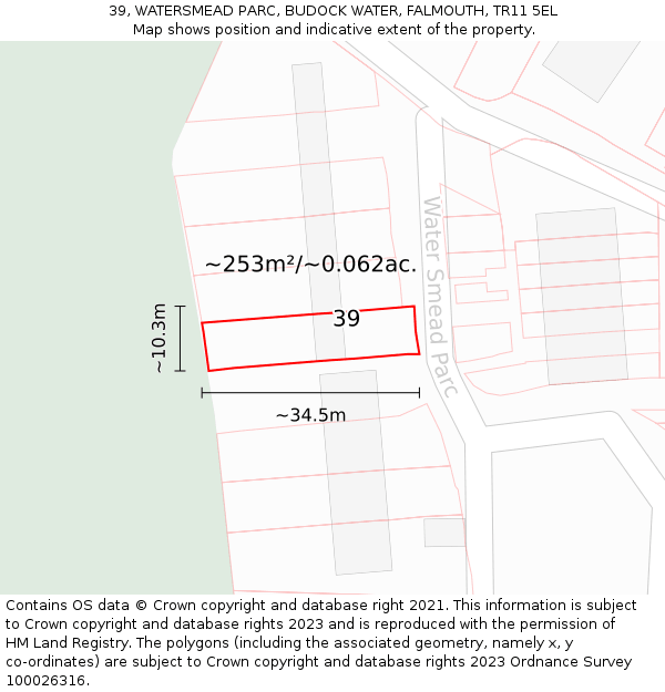39, WATERSMEAD PARC, BUDOCK WATER, FALMOUTH, TR11 5EL: Plot and title map