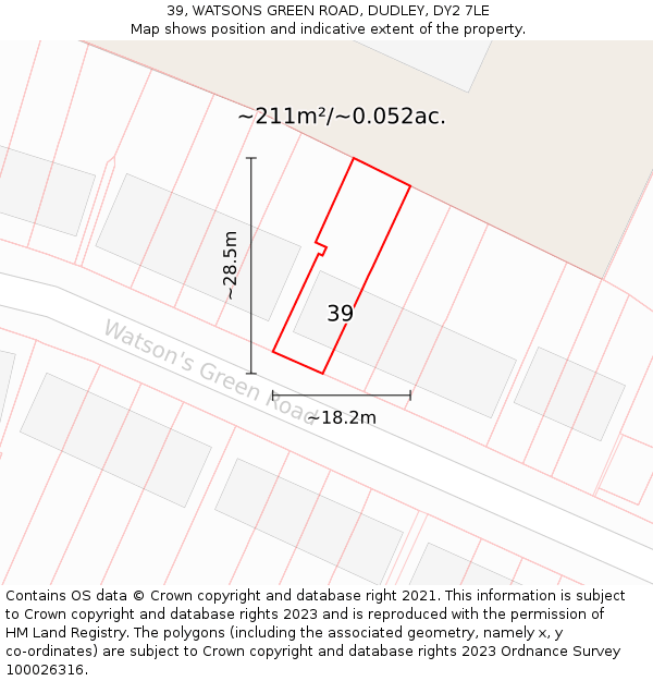39, WATSONS GREEN ROAD, DUDLEY, DY2 7LE: Plot and title map