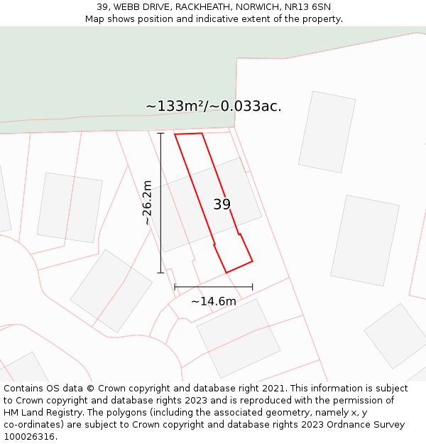 39, WEBB DRIVE, RACKHEATH, NORWICH, NR13 6SN: Plot and title map