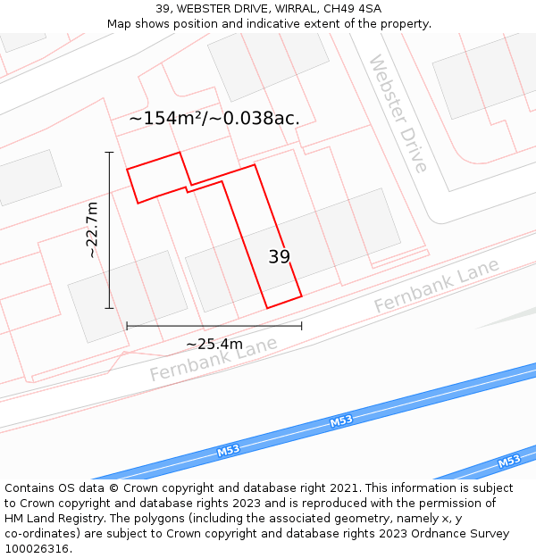 39, WEBSTER DRIVE, WIRRAL, CH49 4SA: Plot and title map