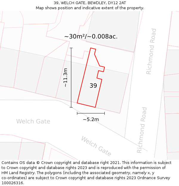 39, WELCH GATE, BEWDLEY, DY12 2AT: Plot and title map